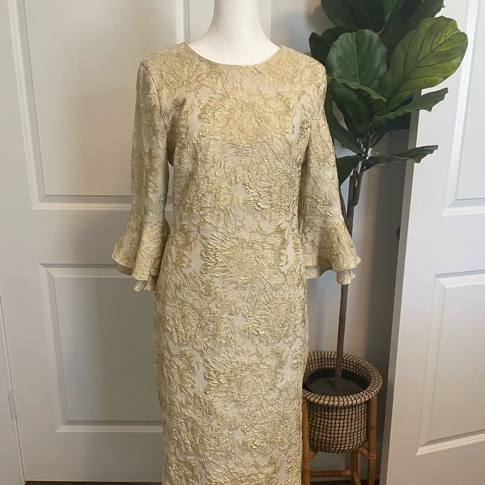 Theia Cream Midi Dress